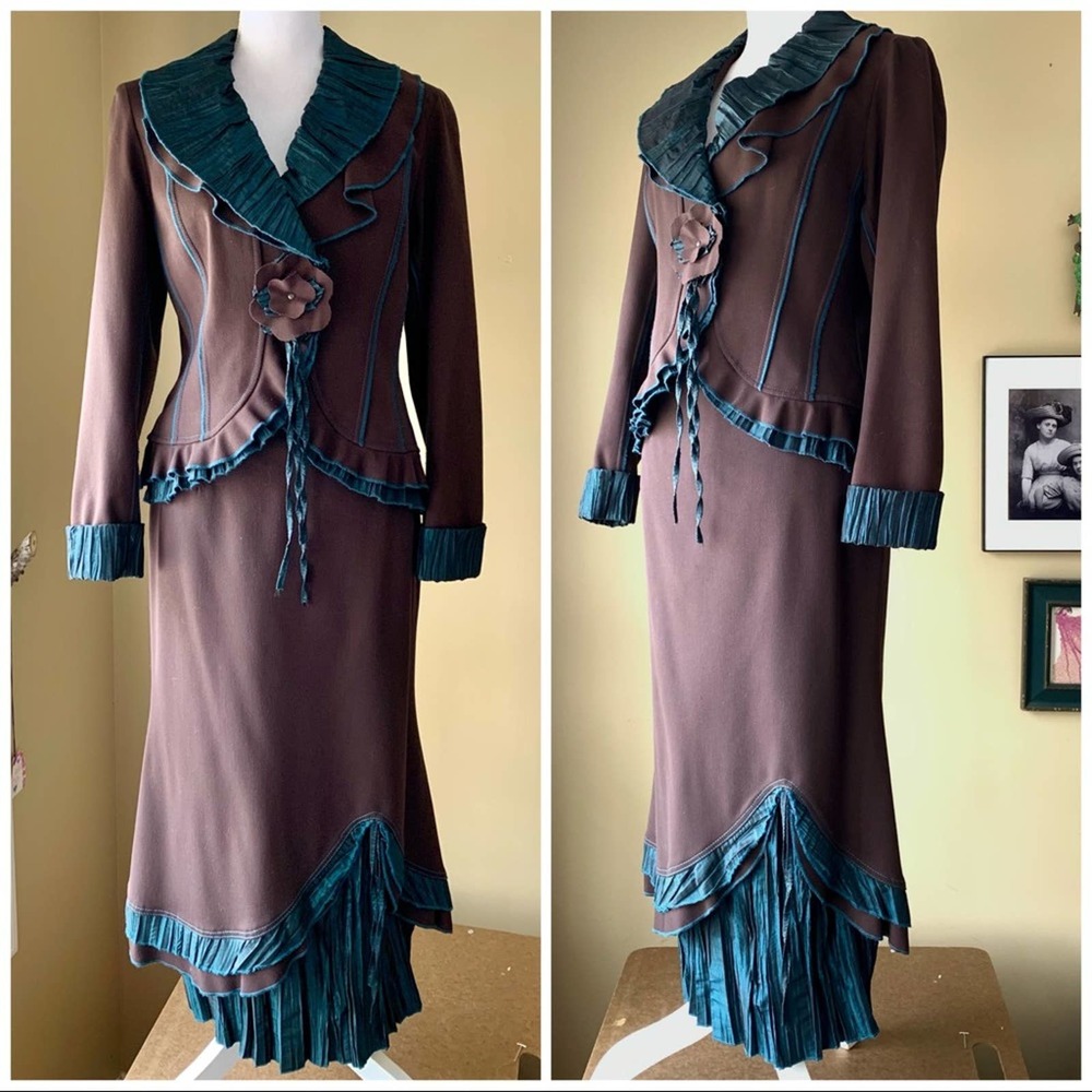 VEX 50's Peplum Blazer Layered Skirt Suit Set size 8 Victorian Steampunk